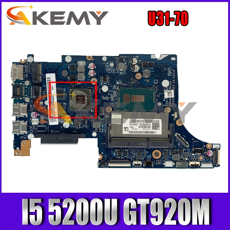 

Akemy AIVS3/AIVE3 LA-C311P материнская плата для ноутбука Lenovo U31-70 Материнская плата ноутбука процессор I5 5200U GT920M 2G DDR3 100% тесты работы