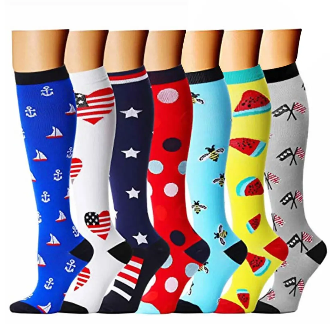 Leg Support Compression Stockings 8 Pairs Per Set Outdoor Sport Compression Socks Knee High Sportwear