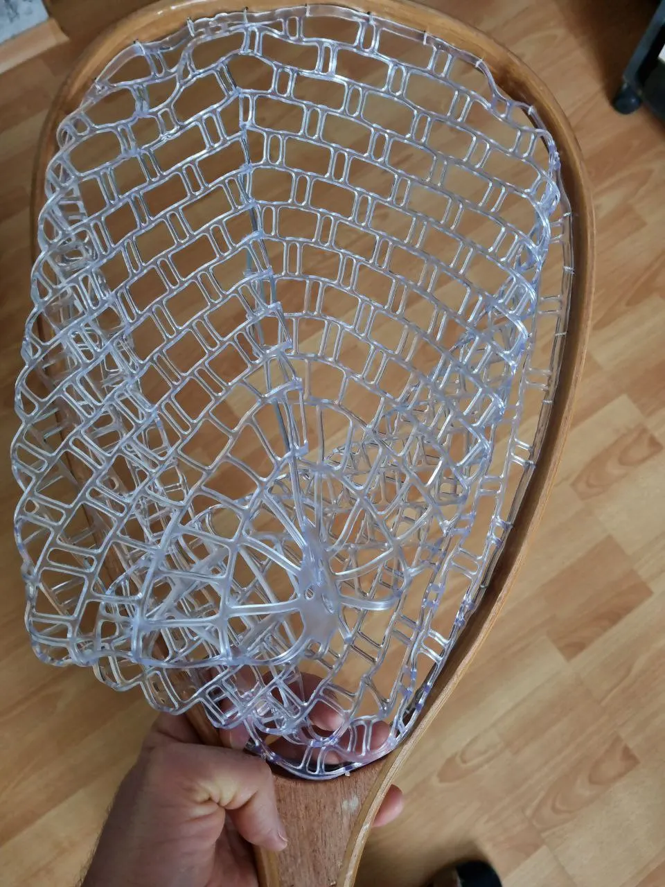 Сачок для ловли рыбы нахлыстом с деревянной ручкой резиновая/с посадка на нейлон