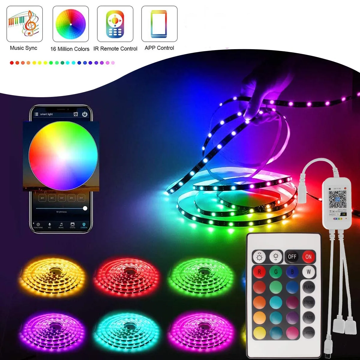 

7.5M 12.5M 17.5M 30M Led Strips Smart WIFI Controller Lights Lighting for Kitchen Stair Bedroom RGB Led Tape 5050 Night Lights