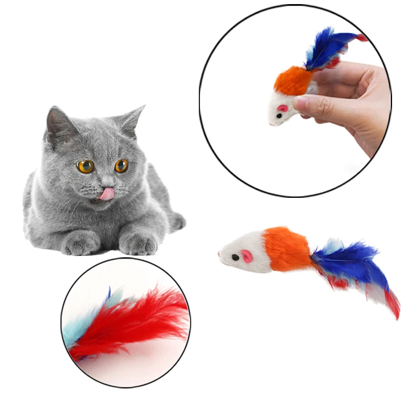 

Cute Mini Soft Fleece False Mouse Cat Toys Colorful Feather Funny Playing Training Toys For Cats Kitten Puppy Pet Supplies3