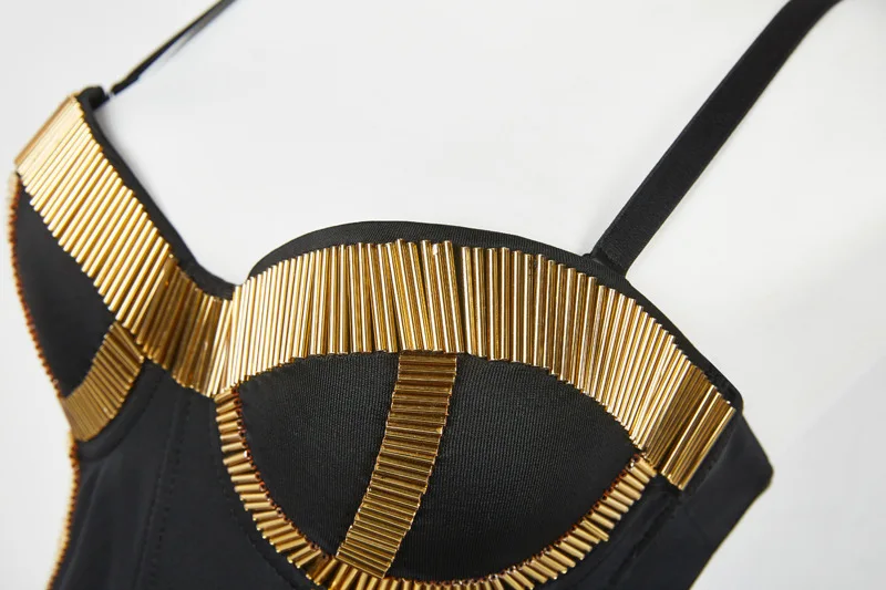 Золотой бюстье Для женщин Сталь скрепленный корсет Готик трубки бусины