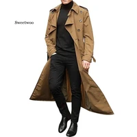 trench coat mens overcoat casual slim fit windbreak solid long coat men fashion spring jacket homme
