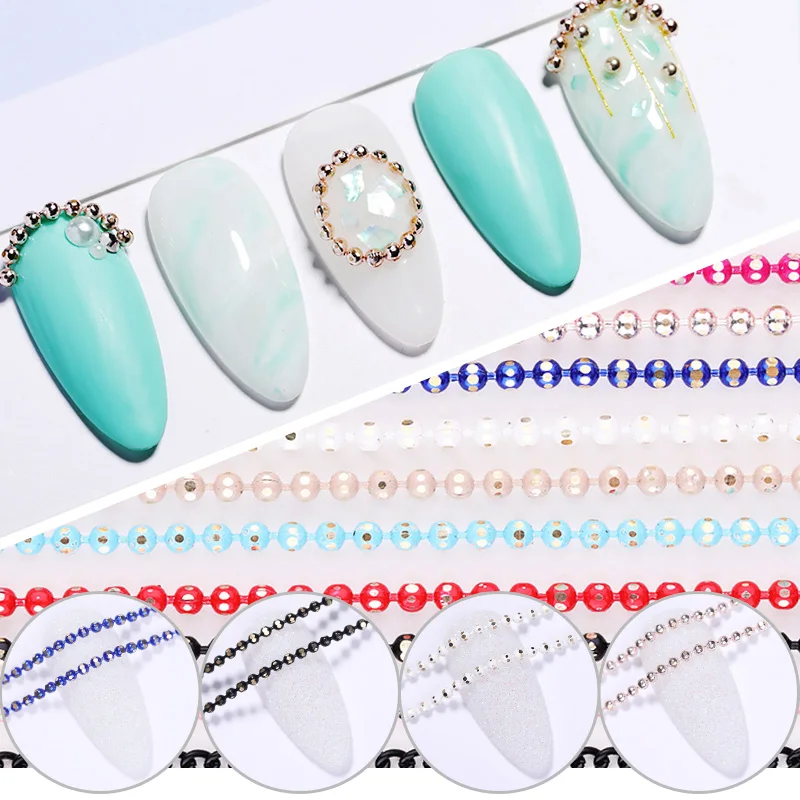 Металлическая цепочка для ногтей Striping Ball Beads Стразы Золото Серебро Цвет
