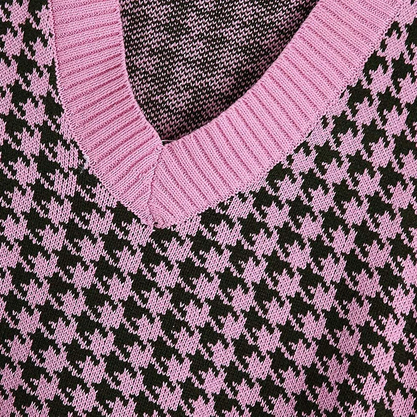 

Winter Hooded Vest Warm Short Waistcoat Autumn Oversize Pullover Light New Women v neck houndstooth patchwork vest office ladies