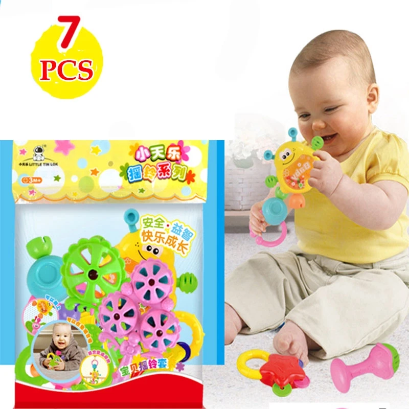 

7pcs Newborn Baby Toys Early Learning Education Infant Rattle Simple Classic Toddler Toys Plastic Rattle Creative Baby Gift