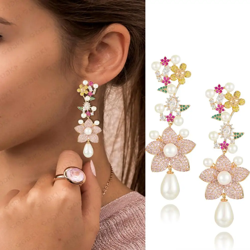 Женские серьги подвески с искусственным жемчугом в богемном