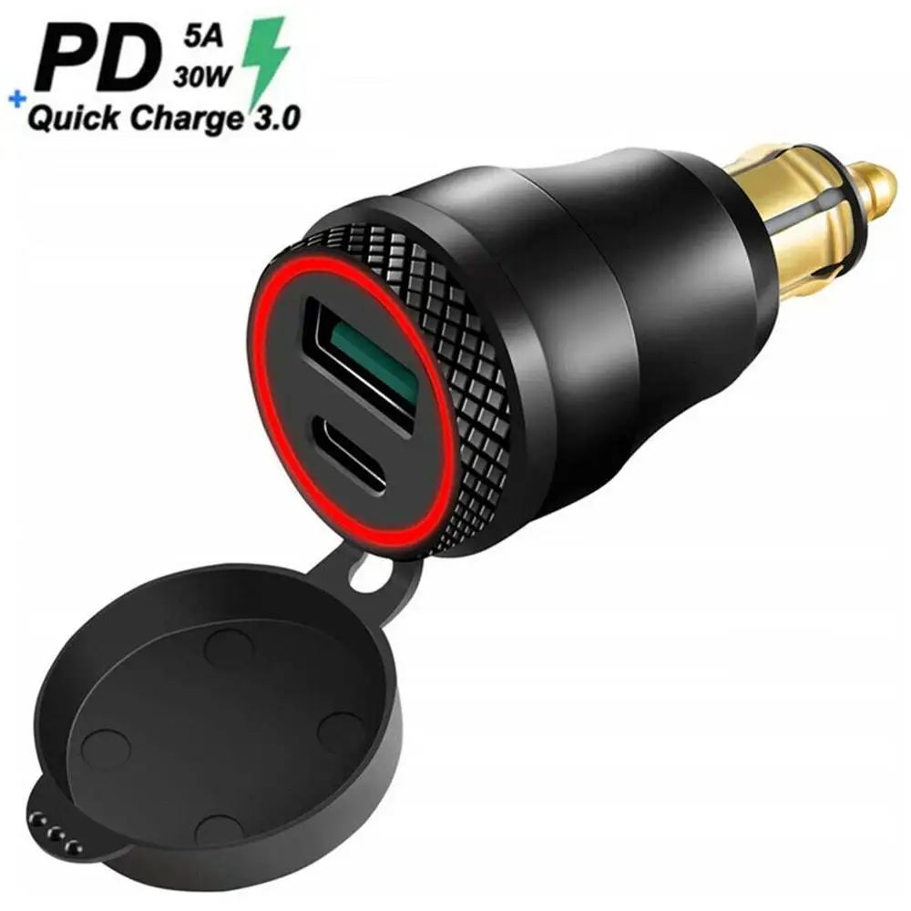 Водонепроницаемое зарядное устройство с двумя USB портами и разъемом типа C + для 12