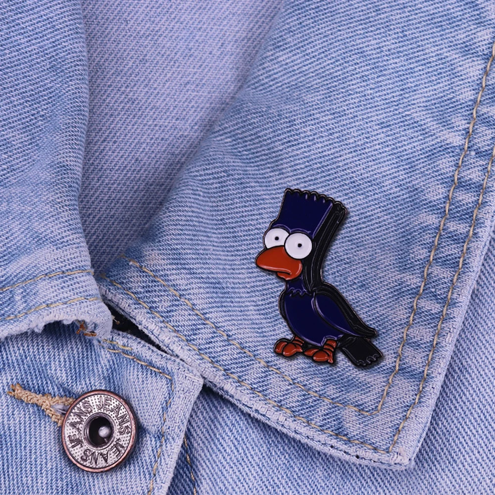 Брошь на лацканы с героями мультфильмов ТВ Симпсонов Барт ворона черная эмаль