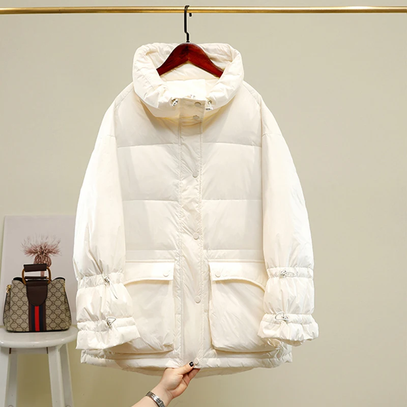 

FTLZZ Новая зимняя женская теплая парка на белом утином пуху 90%, пальто, свободная Толстая куртка, зимняя верхняя одежда
