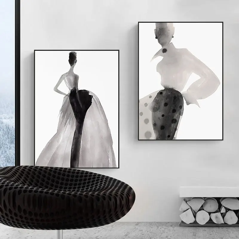 

Nordic Painting Black and White Abstract Ink Figures Canvas Painting Wall Art Posters and Prints Living Room Décor Wall Painting