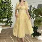 Платье-миди кружевное с квадратным вырезом, коротким рукавом-фонариком и карманами