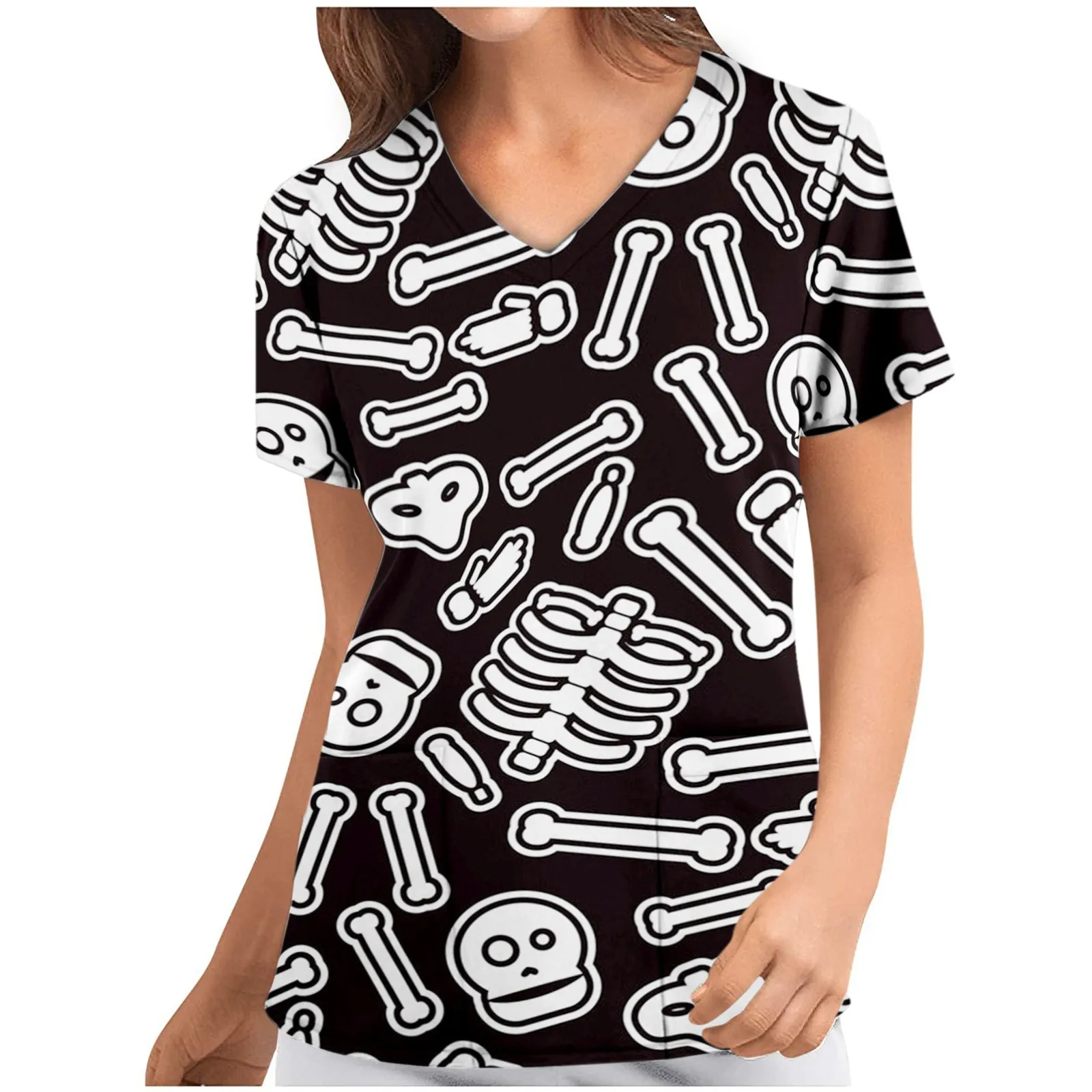 Женская медицинская Униформа с коротким рукавом принтом черепа|Униформа