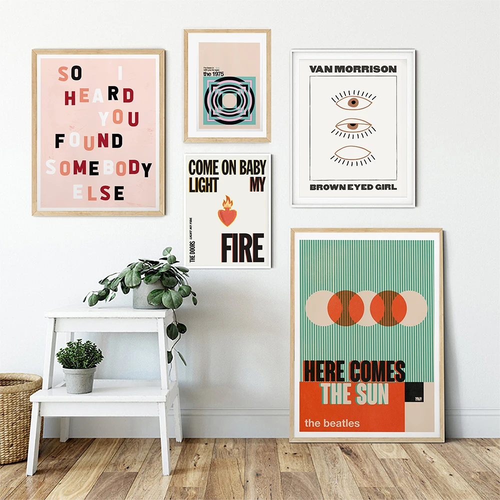 

Retro Band Lyrics Quote Poster Wall Art Print Pop Music Sun Song Abstract Pictures Painting For Club Bed Room Home Decor