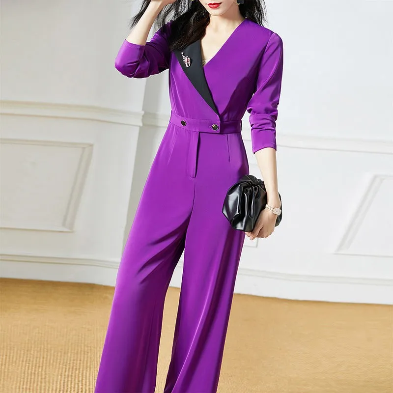 

High Quality Purple Slim Professional Wide-leg Jumpsuit Luxurious One Piece Pants Rompers Womens Jumpsuit Luxury Clothing