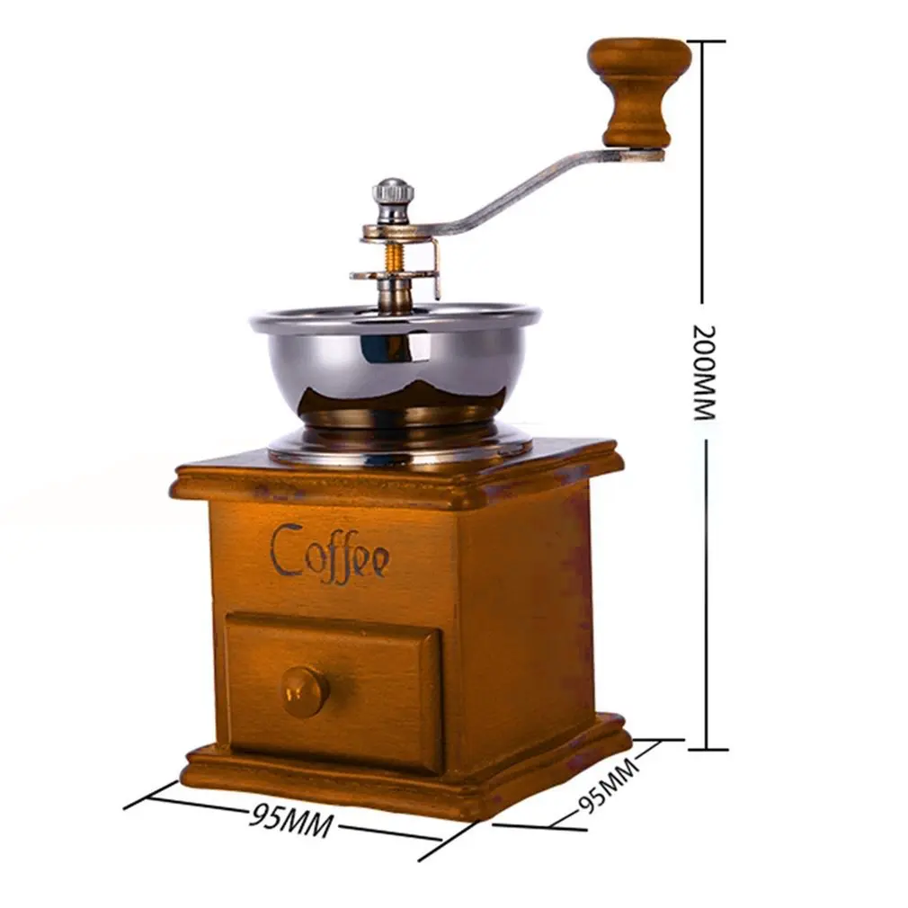 

Household Hand Grinder Coffee Grinder Coffee Maker Coffee Bean Grinder Antique Appearance Stainless Steel Wooden Base