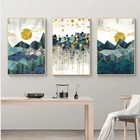 Скандинавские абстрактные геометрические горные пейзажи, настенная живопись, холст, картина золотое солнце, художественный плакат с принтом, Настенная картина для гостиной