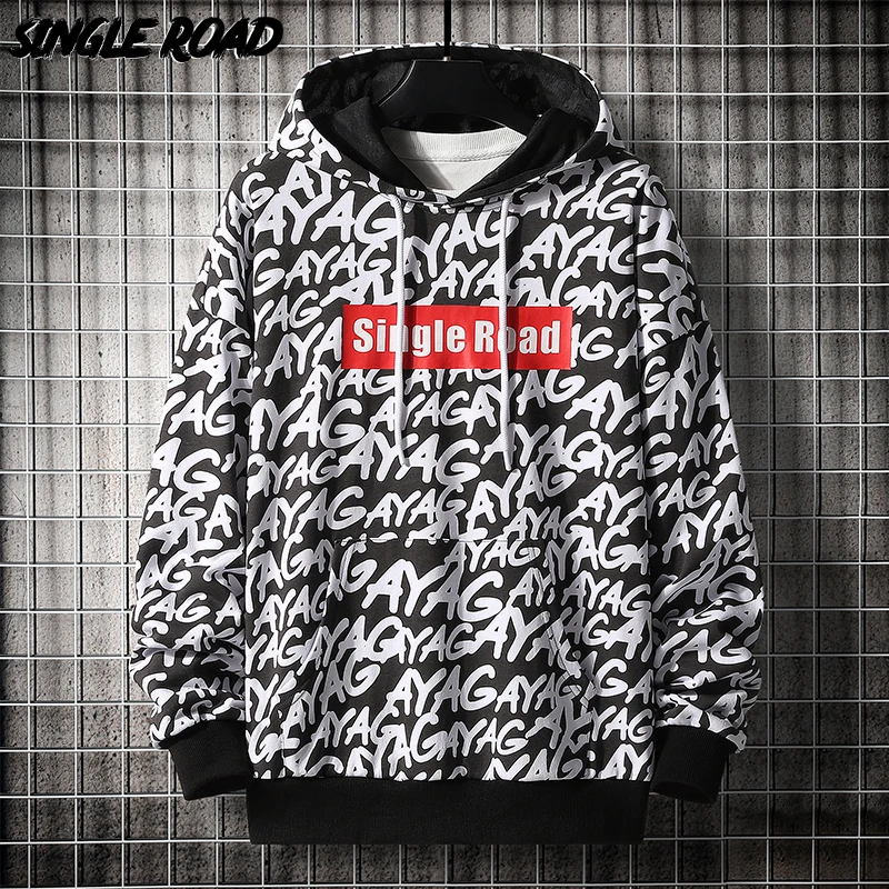 

Single Road Mens Hoodies Men 2022 Autumn Graphic Harajuku Sweatshirt Hip Hop Japanese Streetwear Black Oversized Hoodie Men