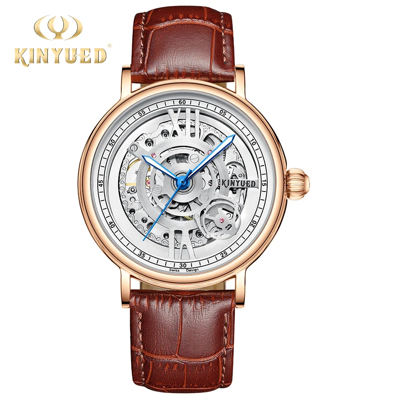 Часы скелетоны KINYUED Мужские автоматические дизайнерские брендовые Роскошные
