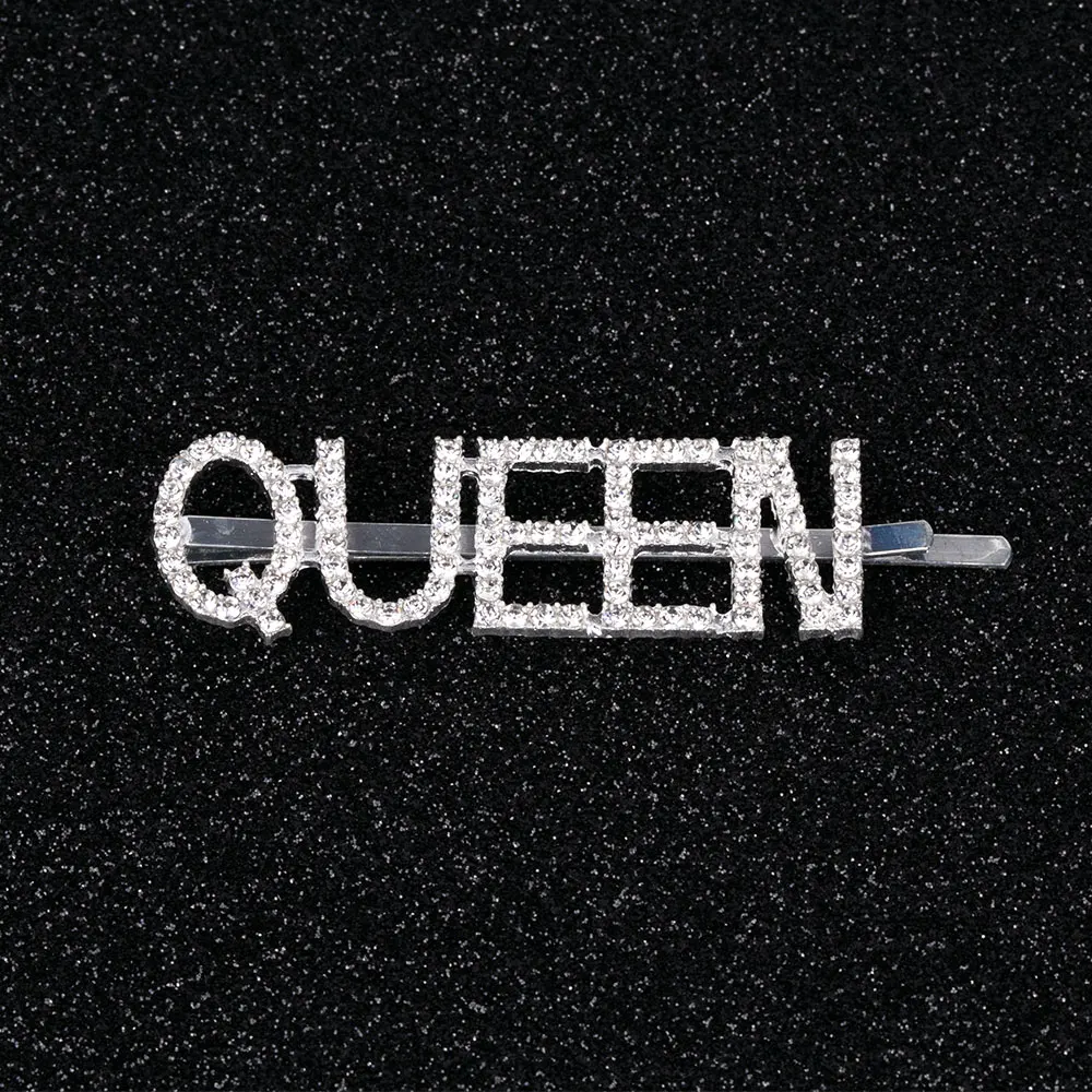 QUEEN Блестящие стразы, заколки с буквенным принтом для женщин, серебристые шпильки для волос, Кристальные заколки для волос, инструмент для укладки, аксессуары для волос на заказ - Цвет: QUEEN