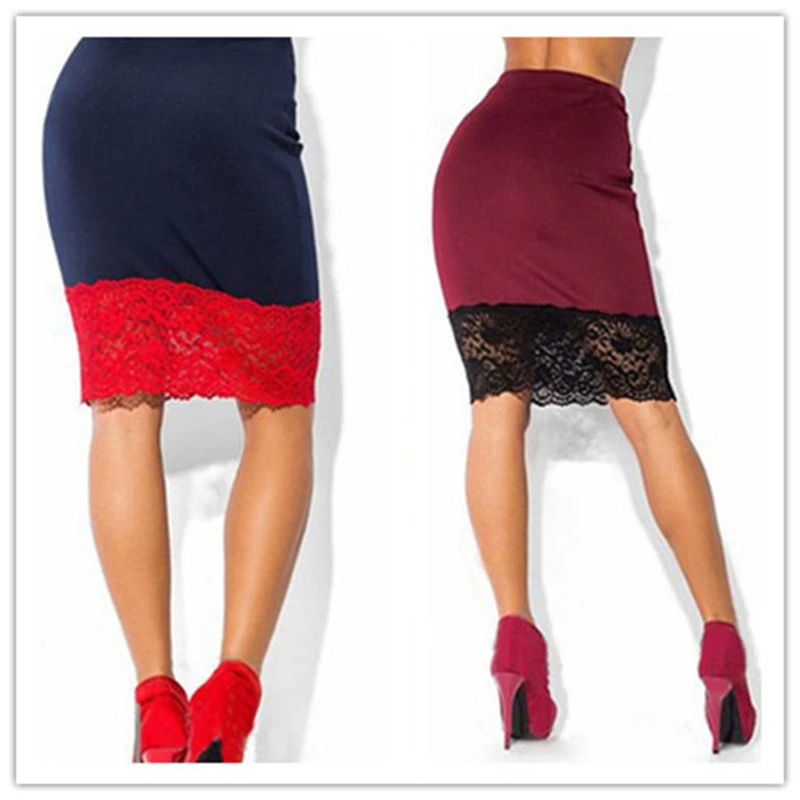 Женская эластичная кружевная юбка-карандаш средней длины с высокой талией |