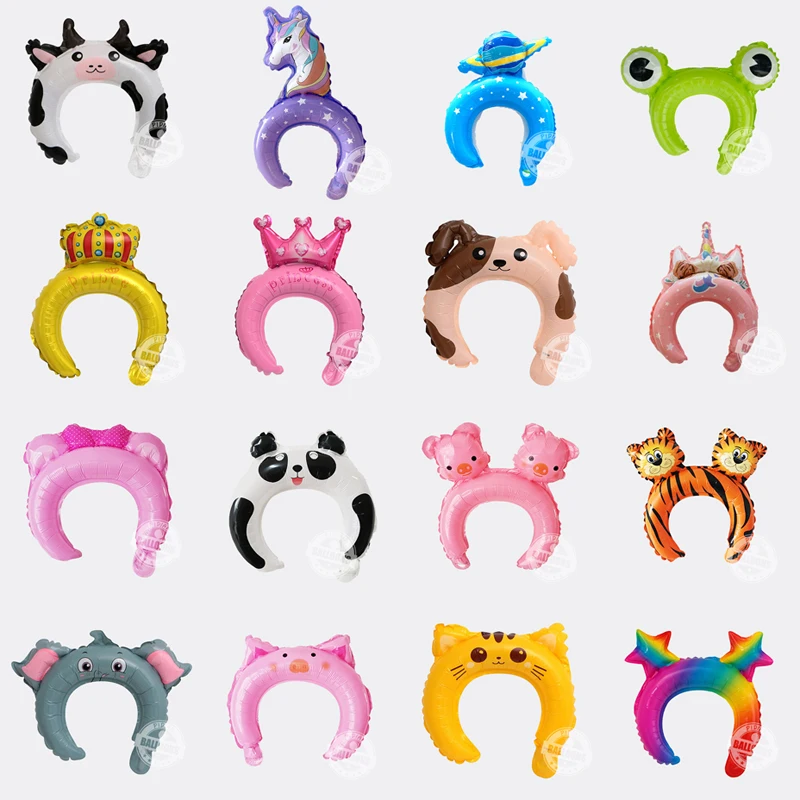 

New Cute Animal Tiara Headband Balloon Frog Panda Fox Tiger Cat Baby Shower Kids Toy Happy Birthday Wedding Party Decoration