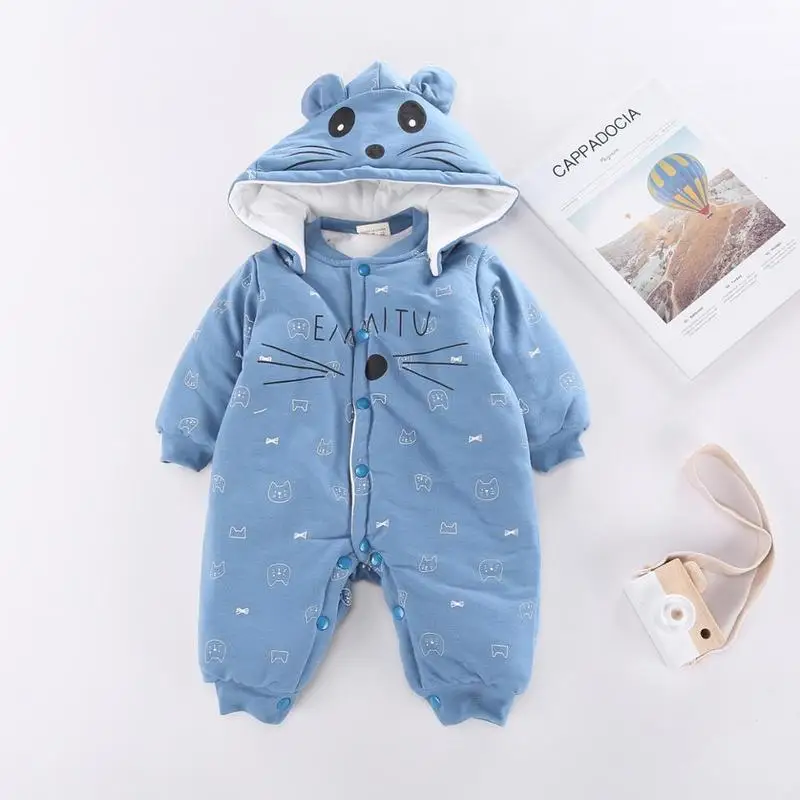 Зимние комбинезоны для новорожденных хлопковые теплые с капюшоном маленьких