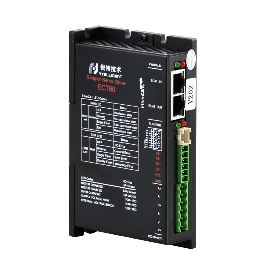 Rtelligent Nema 23 24 80V DC EtherCAT Fieldbus Тип замкнутый цикл шаговый двигатель драйвер CiA402