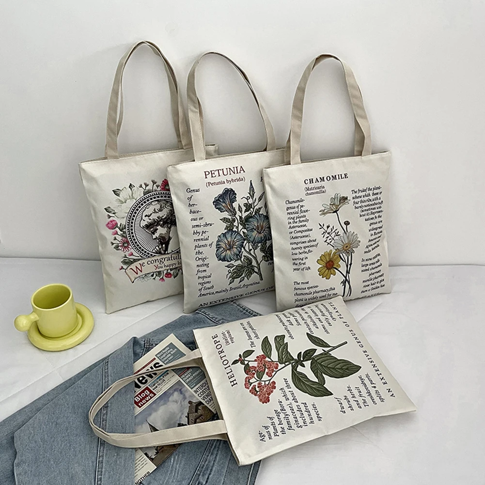 

Fashion Women 's Bag Flower Letters Printing Canvas Shoulder Shopper Bag Casual Ladies Large Capacity Tote Handbag for Women