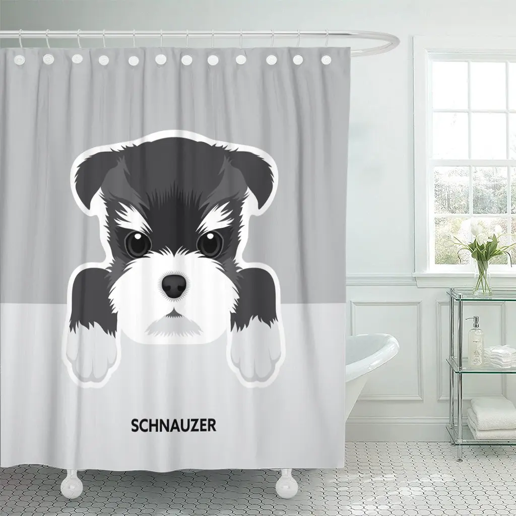 

Cute Portrait of Schnauzer Puppy Dog Graphic Animal Baby Shower Curtain Polyester 60 x 72 inches Set with Hooks