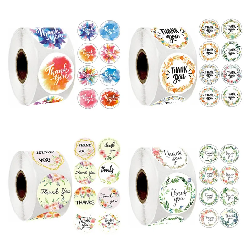 Новинка 8 потрясающих дизайнов круглые цветы спасибо наклейка s 1 дюйм