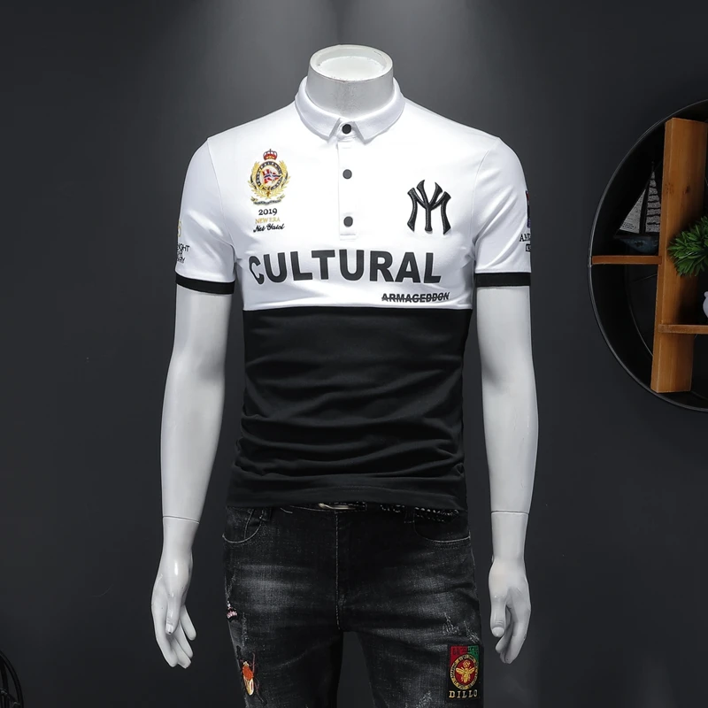 

Men's T Shirts Letters Embroider EU Great Designer Black White Patchwork Tee Shirt Short Sleeve Male Summer Clothing 7730