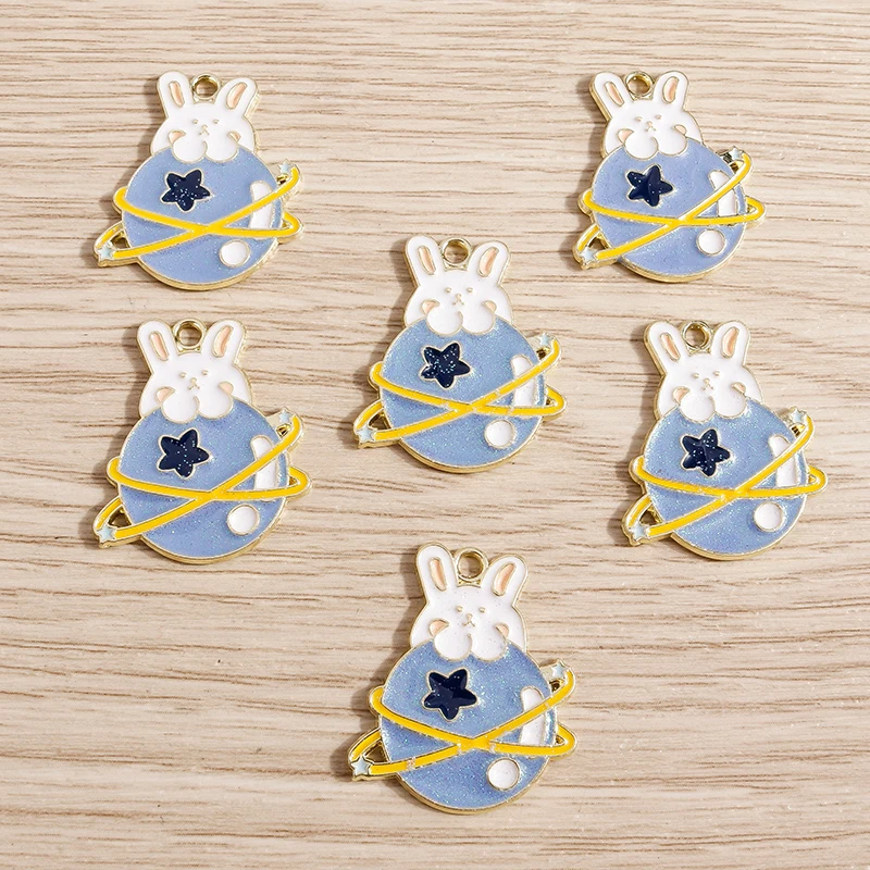 

10pcs 22*27mm Alloy Cartoon Enamel Rabbit Planet Charms for Necklaces Earrings Pendants DIY Jewelry Making Craft Accessories