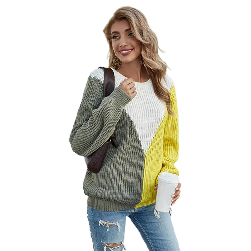 

Женский свитер с длинным рукавом и круглым вырезом, v-образный вырез, свободный джемпер, трикотажный топ