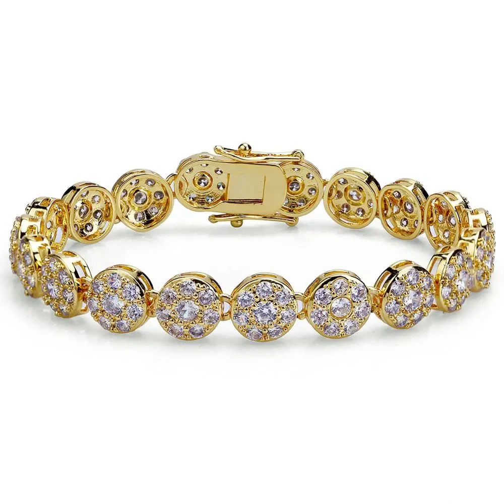 

Gold/Silver Color Plated Iced Out Bling Jewelry Bracelet Round Micro Pave CZ Stone 10MM Bracelets For Men And Women