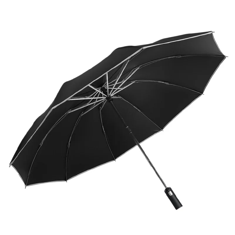 

Fully Automatic Reverse Umbrella with Light LED Reflective Stripe Three Folding 10 12 Ribs Strong Windproof Women Men Umbrella