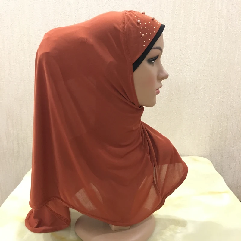 H1335 последний мусульманский один кусок Потяните хиджаб с бисером исламский Амира