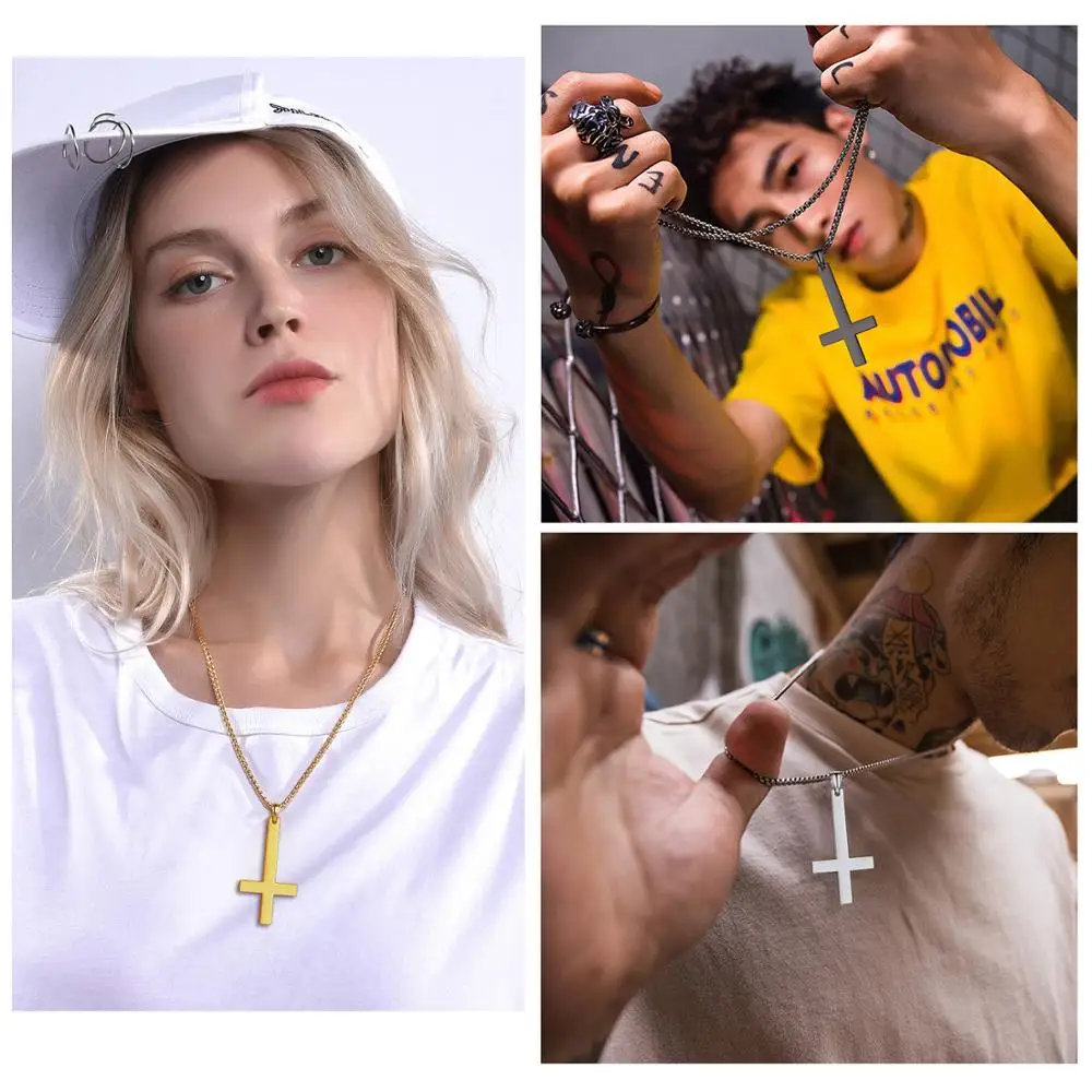 U7 римские украшения перевернутый крест ожерелье из нержавеющей стали/золото