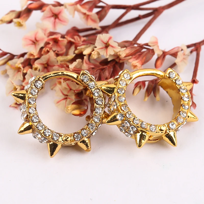 

Gold Color Punk Men Women Earrings Ear Studs Spike Rivet Hoop Gothic Shiny Zircon Hip Hop Earring Jewelry 2020 Accessories