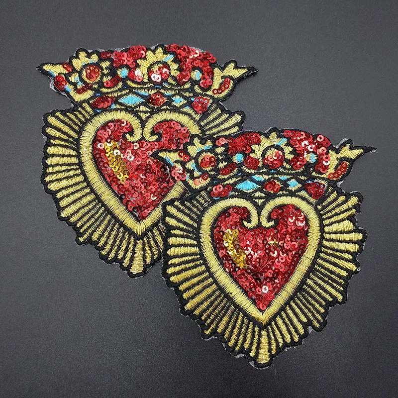 5 Pieces Embroidery Crown Heart Sequin Badge Patches For Clothing DIY Iron On Bag Cowboy Coat Suit Vintage Royal Appliques