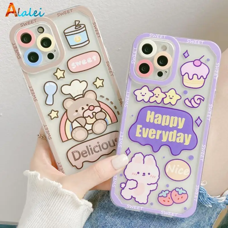

Cartoon Bunny Little Bear Phone Case For iPhone 13 12 11 Pro Max 7 8 Plus X Xs Max Xr Se 2020 Lens Protection Phone Cover