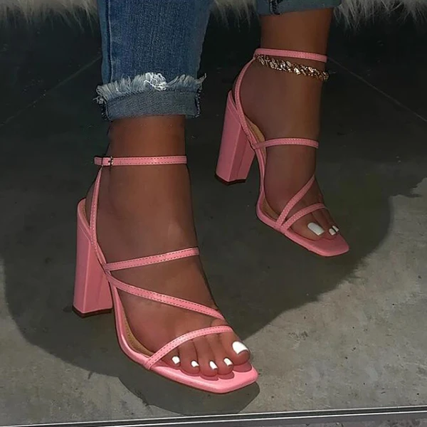 AliExpress - Pink New Summer Sandals Comfortable and Versatile Open-toe High-heeled Sandal Casual Outdoor Solid Color Plus Size Shoes Sandals