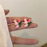 pink bunny ear stud ins sweet and lovely earrings without earhole ear clip