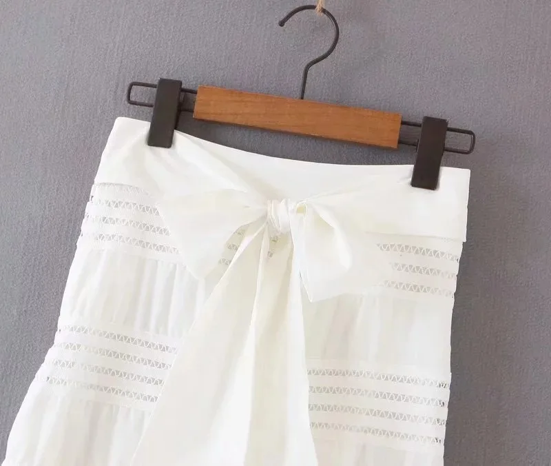 Женский хлопковый комплект из двух предметов DEAT белая длинная юбка с бантом и