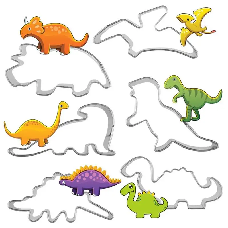 6 Pcs Stainless Steel Cookie Cutters Dinosaur Shape Biscuit Friut Cutter Mold Cake Decorating Tool | Дом и сад