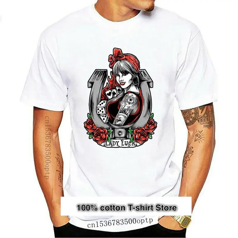 

Camiseta de la señora nueva para hombre, ropa с принтом и татуировками от la suerte, Pinup, письма казино, покеры, Ace, palas