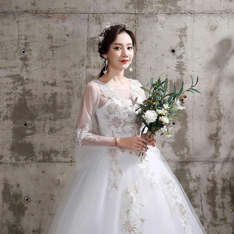 

Wedding Dress 2020 New Gryffon Bride Dress Full Flare Sleeve Classic Lace Wedding Gown Vestido De Noiva Robe De Mariee Plus Size