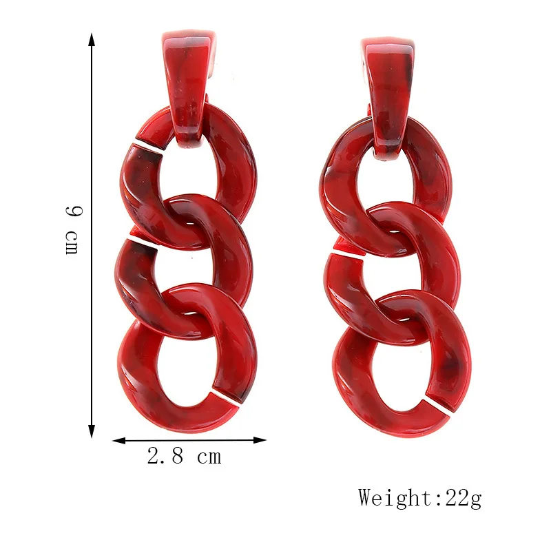 

4 Colors Acrylic Chain Shape Long Drop Earrings for Women Korean Fashion Geometric Rainbow Resin Statement Beach Jewelry Gift