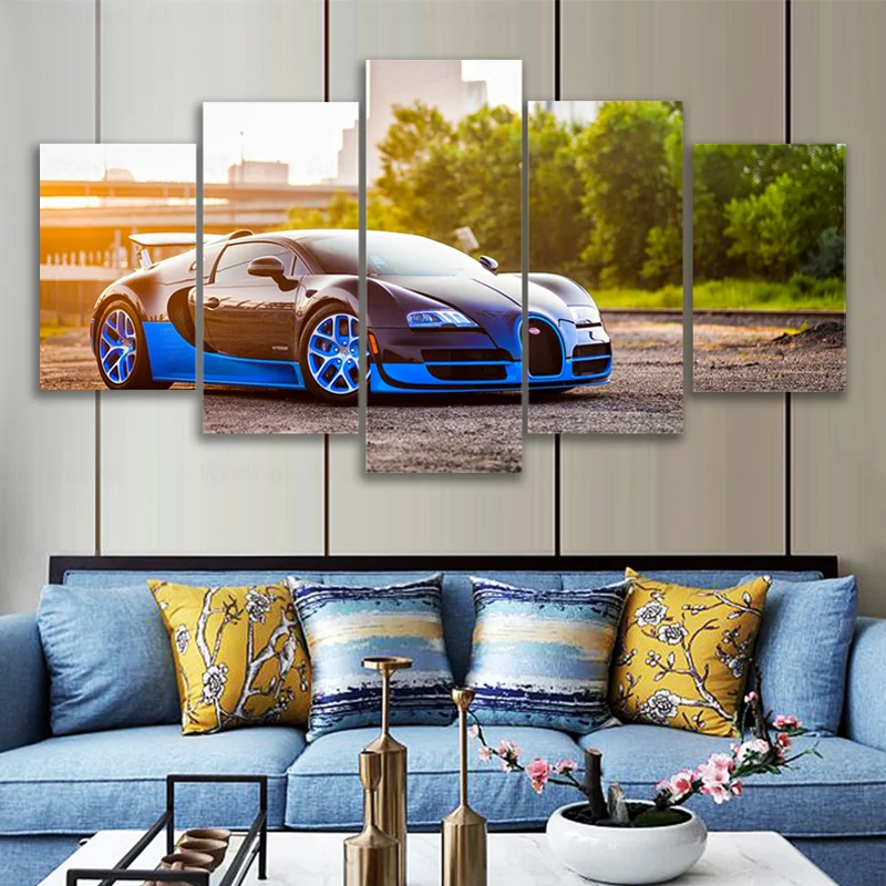 

Bugatti veyron paris Street Supercar Vehicle Decorative paintings Canvas5 pcs Wall Art Posters and Prints for Living Room Decor