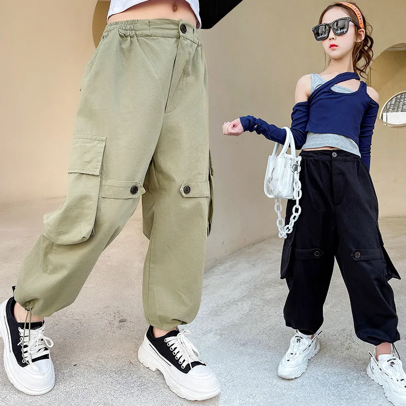 

Summer Spring Teen Girls Fashion Set 2021 New Children's Clothing Cotton Crop Tops + Cargo Pants 2Pcs Kids Outfits 4-14Years Old